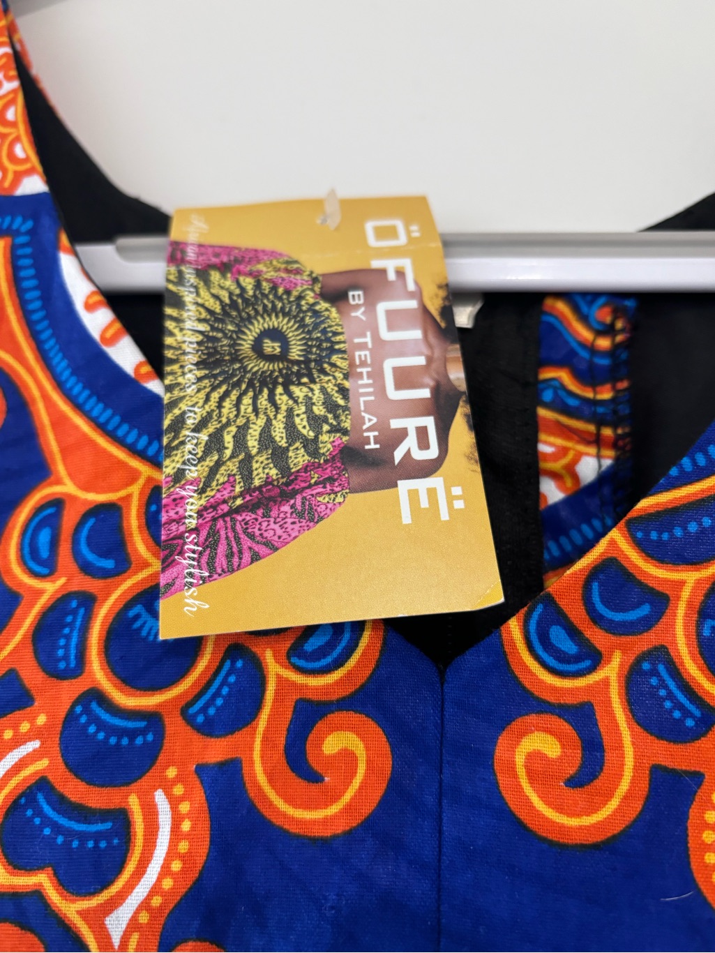 Women’s Ofuure “Victoria” Blue & Orange Printed Dress — image 3 of 8